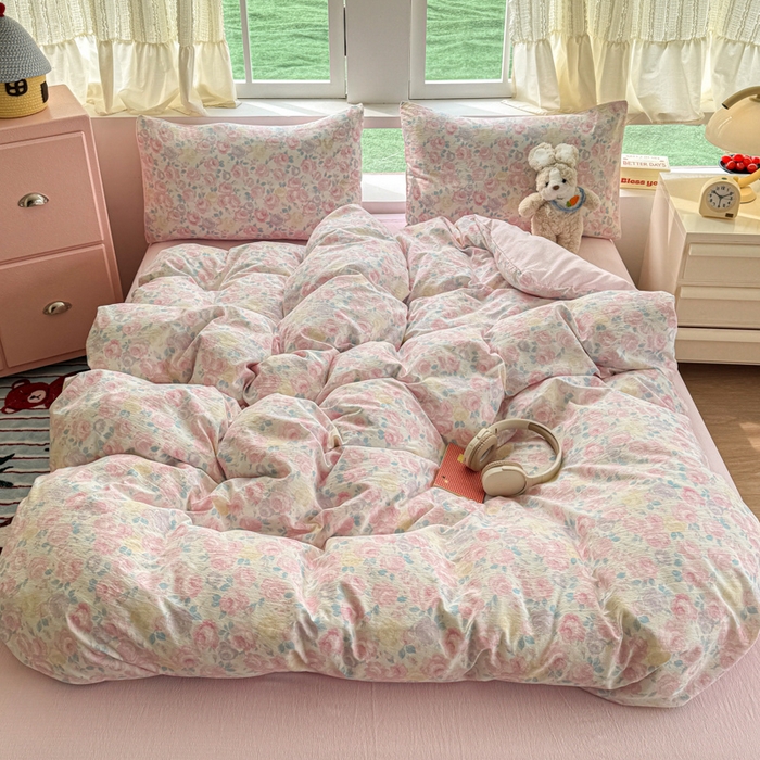 91家纺网 家纺一手货源 找家纺 艾特你 2025新款云感针织双层纱四件套 晚香玉