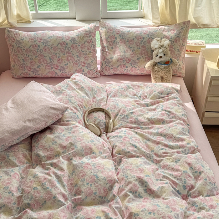 91家纺网 家纺一手货源 找家纺 艾特你 2025新款云感针织双层纱四件套 晚香玉