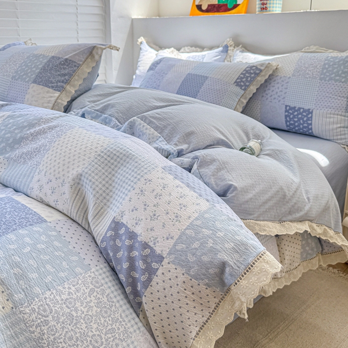 艾特你 2025新款直播新款云感双层纱镂空花边四件套 花边款-半亩花田