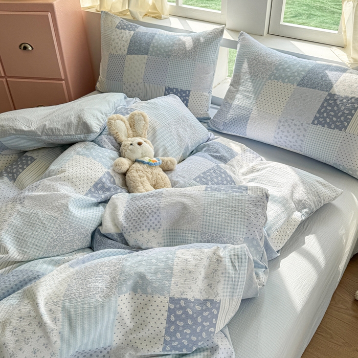 91家纺网 家纺一手货源 找家纺 艾特你 2025新款云感针织双层纱四件套 半亩花田