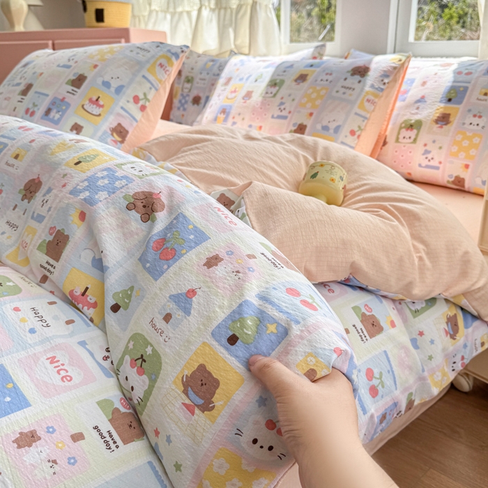 91家纺网 家纺一手货源 找家纺 艾特你 2025新款云感针织双层纱四件套 春日花花