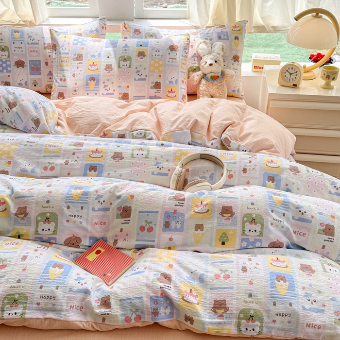 91家纺网 家纺一手货源 找家纺 艾特你 2025新款云感针织双层纱四件套 春日花花