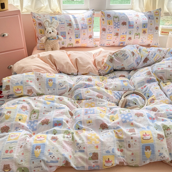 91家纺网 家纺一手货源 找家纺 艾特你 2025新款云感针织双层纱四件套 春日花花