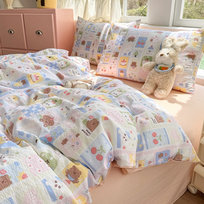 91家纺网 家纺一手货源 找家纺 艾特你 2025新款云感针织双层纱四件套 春日花花