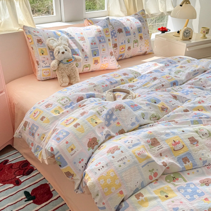 91家纺网 家纺一手货源 找家纺 艾特你 2025新款云感针织双层纱四件套 春日花花