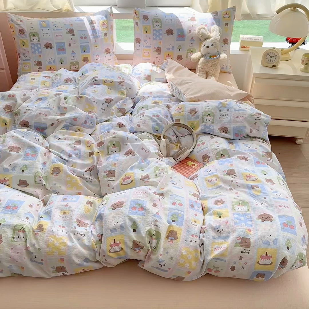 91家纺网 家纺一手货源 找家纺 艾特你 2025新款云感针织双层纱四件套 春日花花