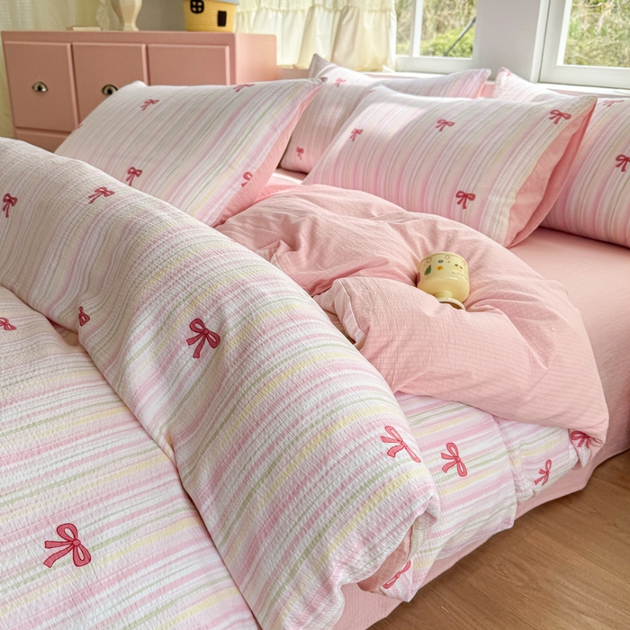 艾特你 2025新款云感针织双层纱四件套 蝴蝶结