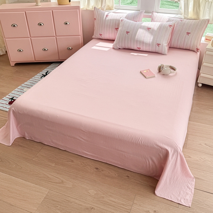 91家纺网 家纺一手货源 找家纺 艾特你 2025新款云感针织双层纱四件套 蝴蝶结