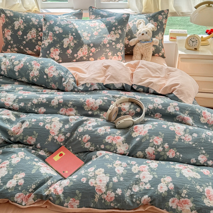 91家纺网 家纺一手货源 找家纺 艾特你 2025新款云感针织双层纱四件套 花簇