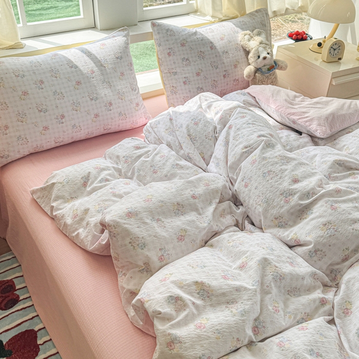 91家纺网 家纺一手货源 找家纺 艾特你 2025新款云感针织双层纱四件套 花漾甜心