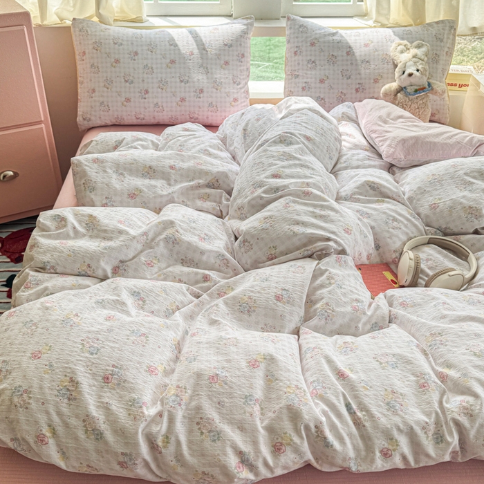 91家纺网 家纺一手货源 找家纺 艾特你 2025新款云感针织双层纱四件套 花漾甜心