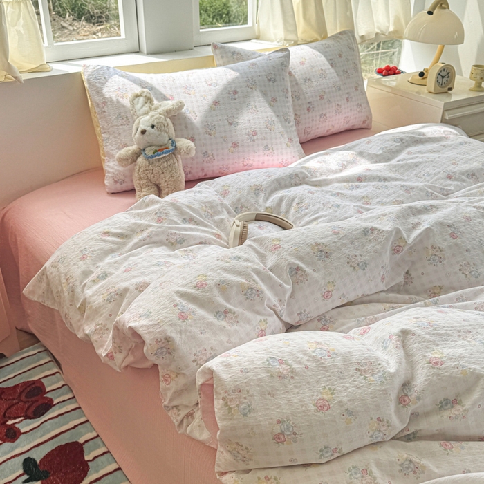 91家纺网 家纺一手货源 找家纺 艾特你 2025新款云感针织双层纱四件套 花漾甜心