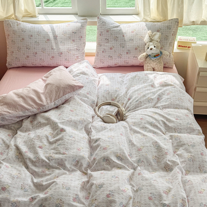 91家纺网 家纺一手货源 找家纺 艾特你 2025新款云感针织双层纱四件套 花漾甜心