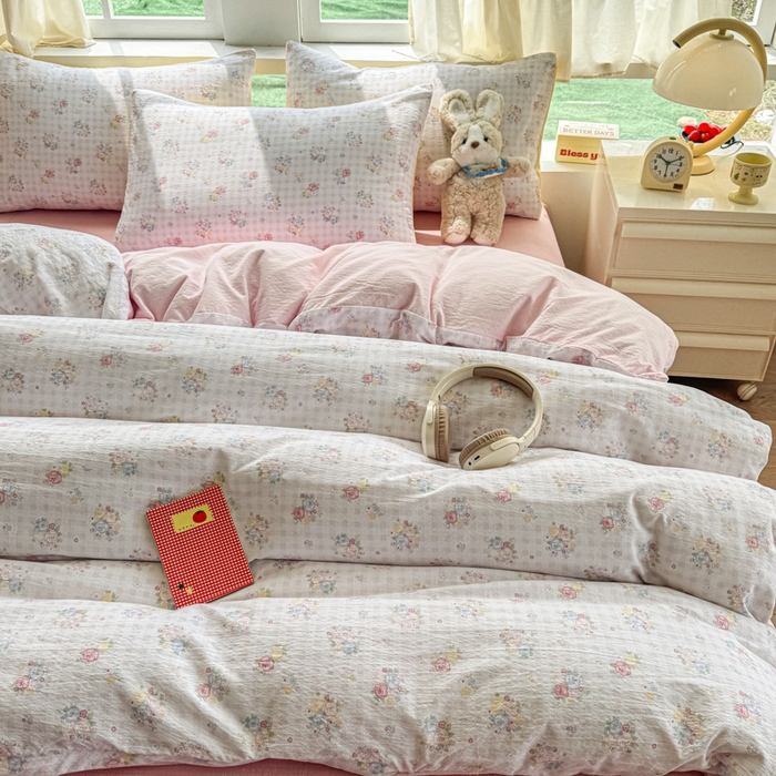 91家纺网 家纺一手货源 找家纺 艾特你 2025新款云感针织双层纱四件套 花漾甜心