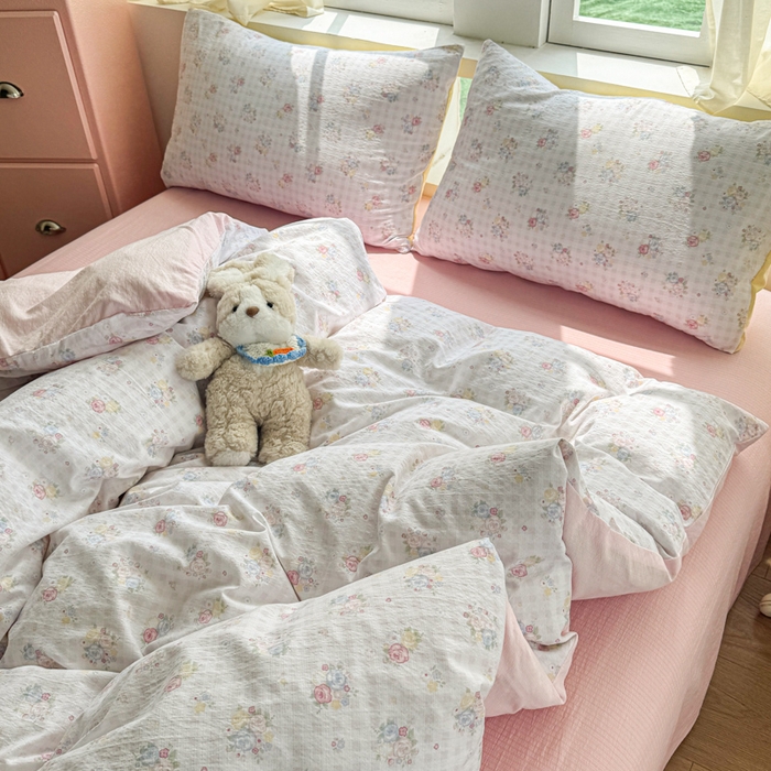 91家纺网 家纺一手货源 找家纺 艾特你 2025新款云感针织双层纱四件套 花漾甜心