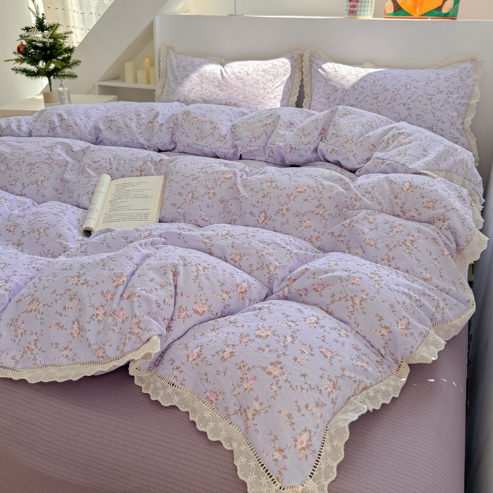 91家纺网 家纺一手货源 找家纺 艾特你 2025新款直播新款云感双层纱镂空花边四件套 花边款-花漫