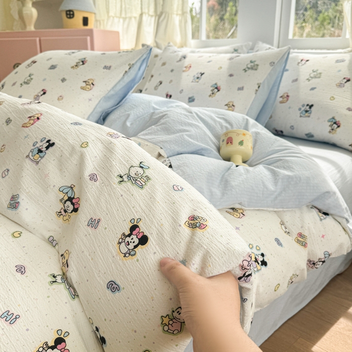 91家纺网 家纺一手货源 找家纺 艾特你 2025新款云感针织双层纱四件套 欢乐派对