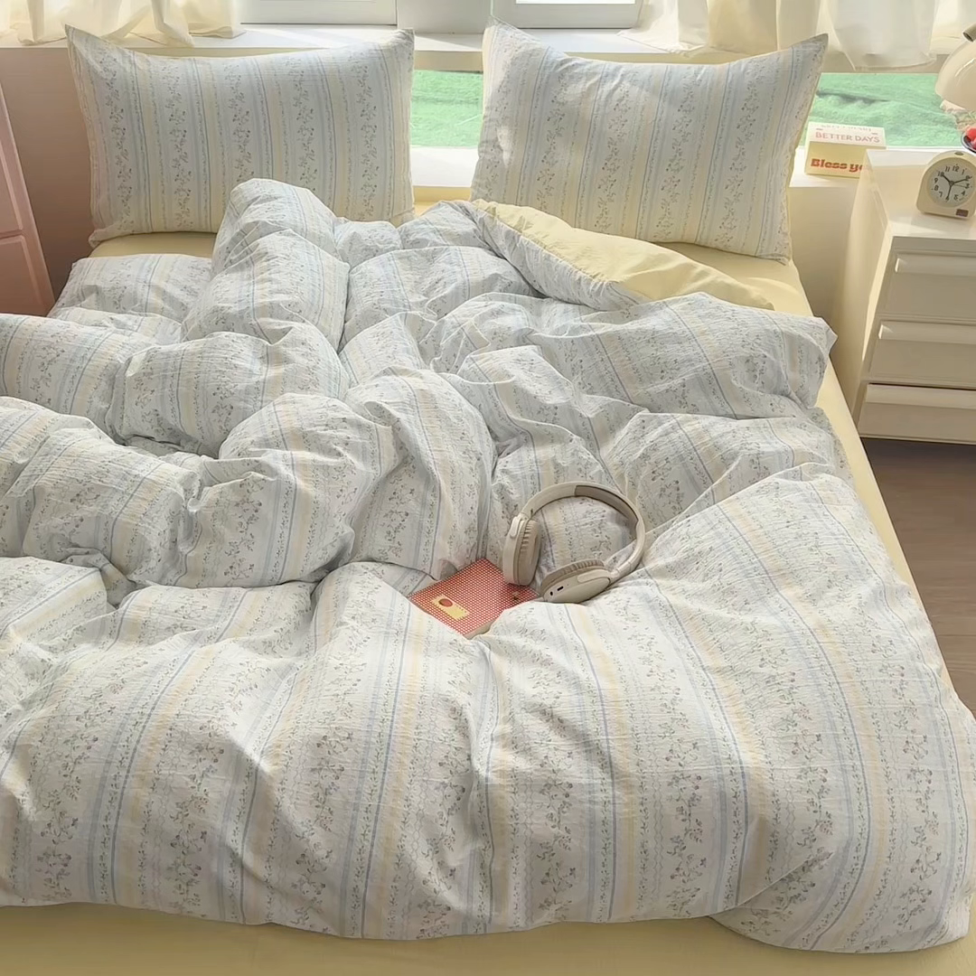 91家纺网 家纺一手货源 找家纺 艾特你 2025新款云感针织双层纱四件套 洛克庄园