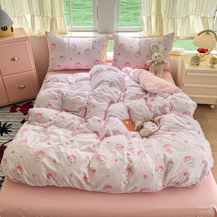 91家纺网 家纺一手货源 找家纺 艾特你 2025新款云感针织双层纱四件套 莓乐蒂