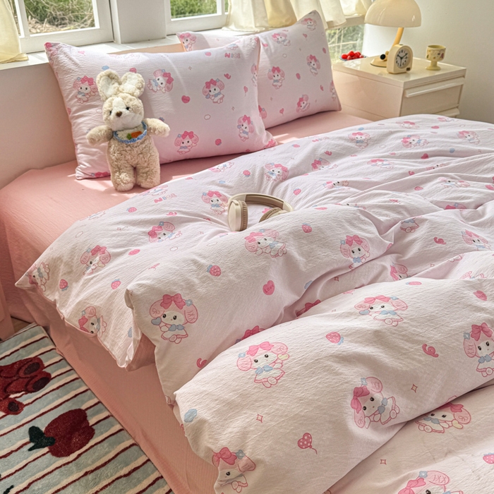 91家纺网 家纺一手货源 找家纺 艾特你 2025新款云感针织双层纱四件套 莓乐蒂