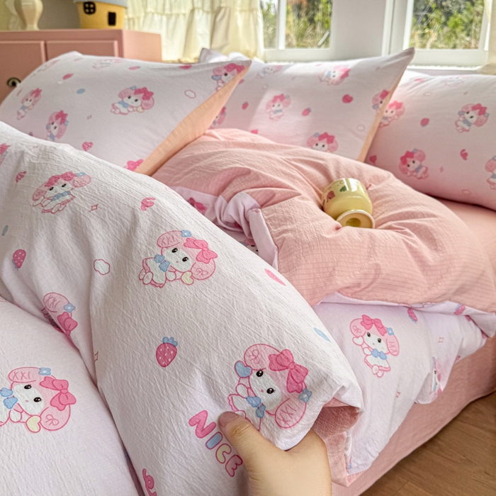 91家纺网 家纺一手货源 找家纺 艾特你 2025新款云感针织双层纱四件套 莓乐蒂