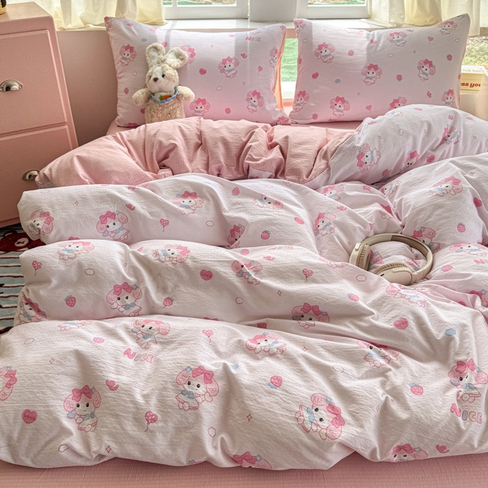 91家纺网 家纺一手货源 找家纺 艾特你 2025新款云感针织双层纱四件套 莓乐蒂