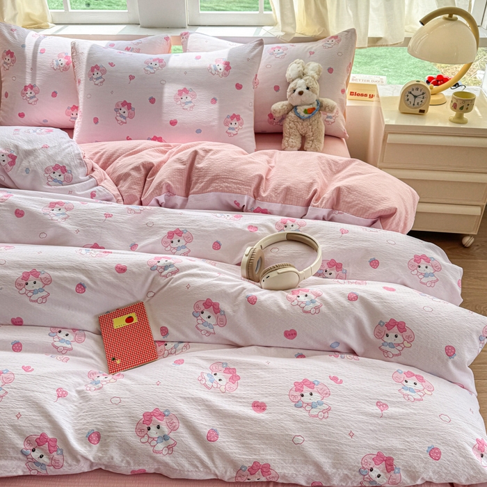 91家纺网 家纺一手货源 找家纺 艾特你 2025新款云感针织双层纱四件套 莓乐蒂