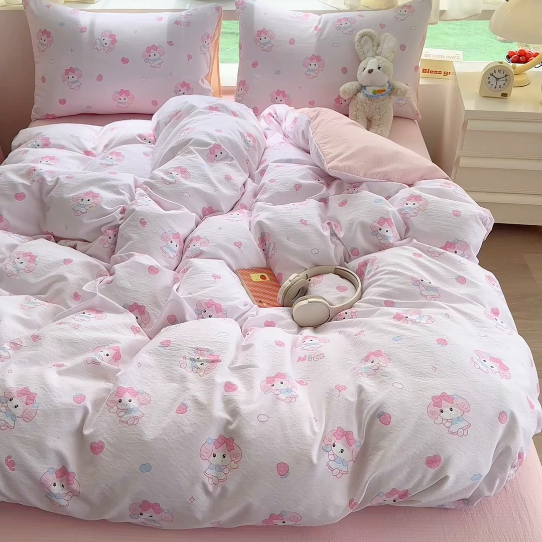 91家纺网 家纺一手货源 找家纺 艾特你 2025新款云感针织双层纱四件套 莓乐蒂