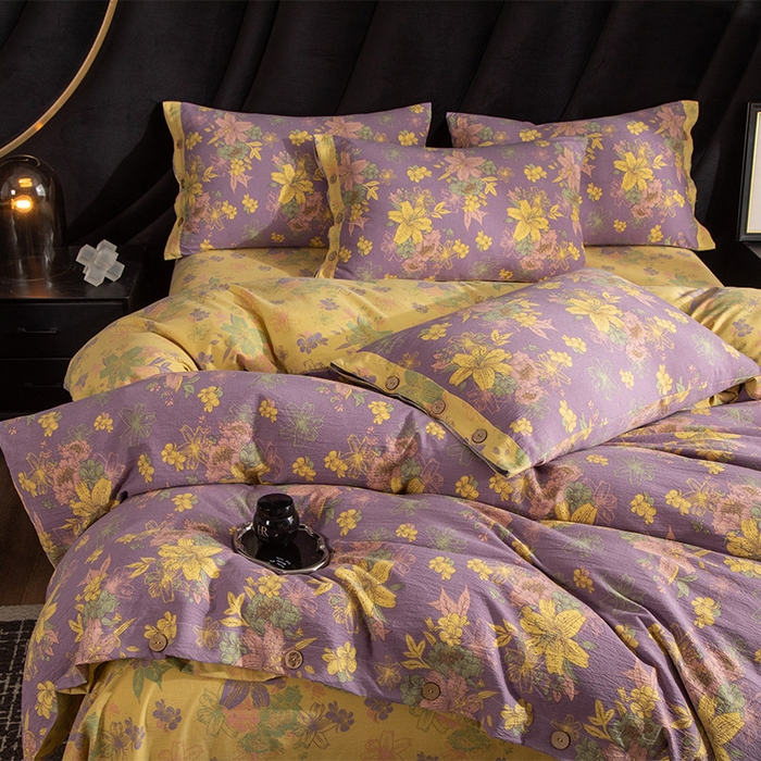 91家纺网 家纺一手货源 找家纺 库里梦家纺 2025新款A类复古提花双层纱四件套 花畔