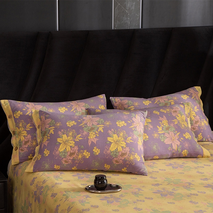 91家纺网 家纺一手货源 找家纺 库里梦家纺 2025新款A类复古提花双层纱四件套 花畔