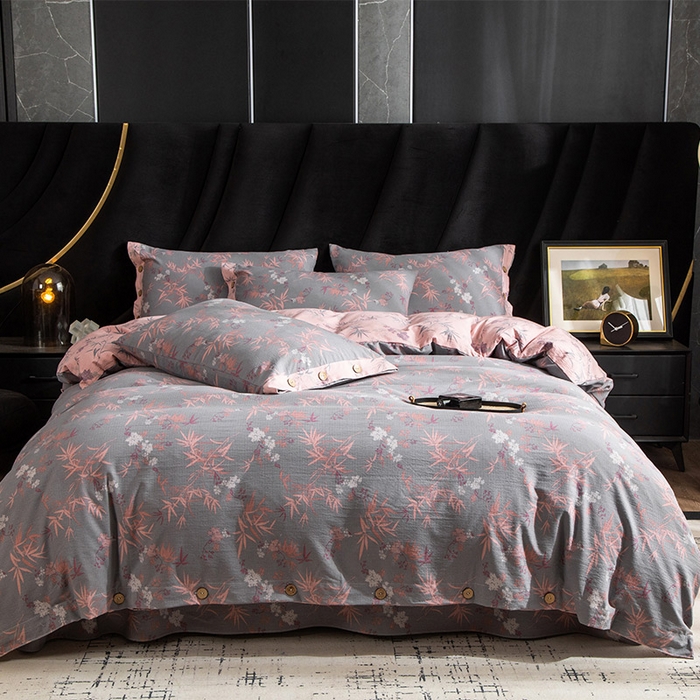 91家纺网 家纺一手货源 找家纺 库里梦家纺 2025新款A类复古提花双层纱四件套 枫华