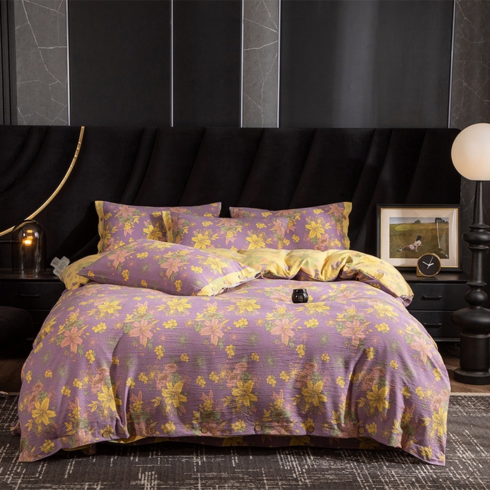 91家纺网 家纺一手货源 找家纺 库里梦家纺 2025新款A类复古提花双层纱四件套 花畔