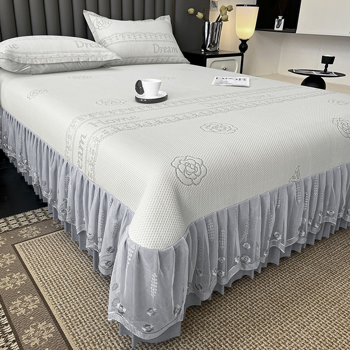 91家纺网 家纺一手货源 找家纺 阿牛席业 2025新款凉感床盖系列 z-爱家白色（床盖）