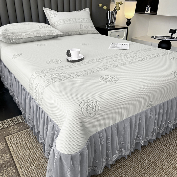 91家纺网 家纺一手货源 找家纺 阿牛席业 2025新款凉感床盖系列 z-爱家白色（床盖）