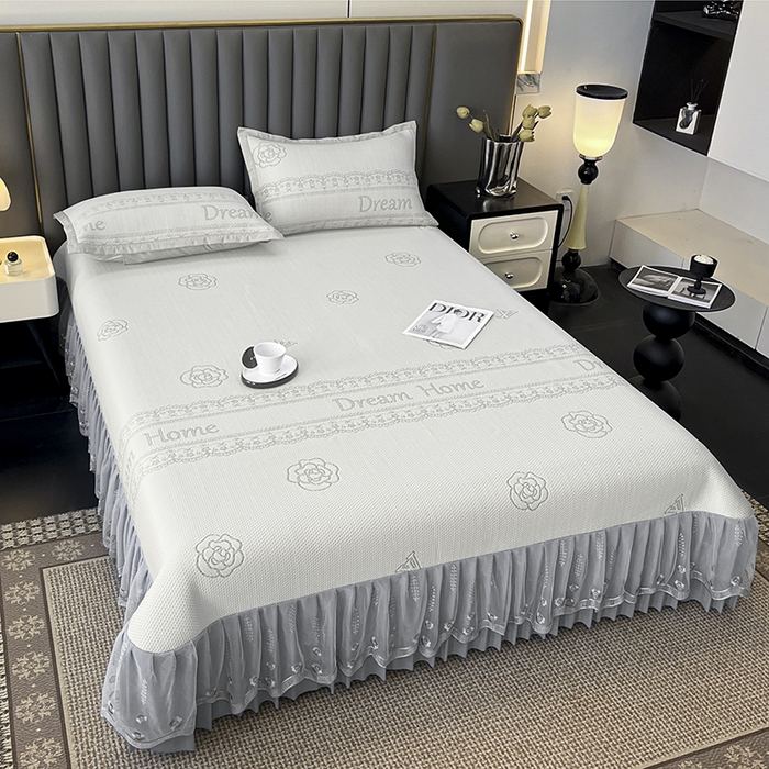 91家纺网 家纺一手货源 找家纺 阿牛席业 2025新款凉感床盖系列 z-爱家白色（床盖）