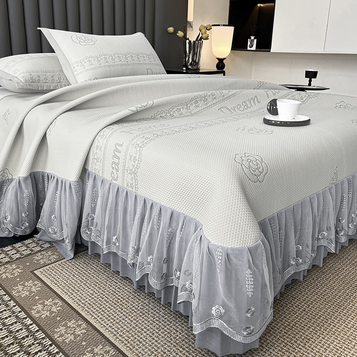 91家纺网 家纺一手货源 找家纺 阿牛席业 2025新款凉感床盖系列 z-爱家白色（床盖）