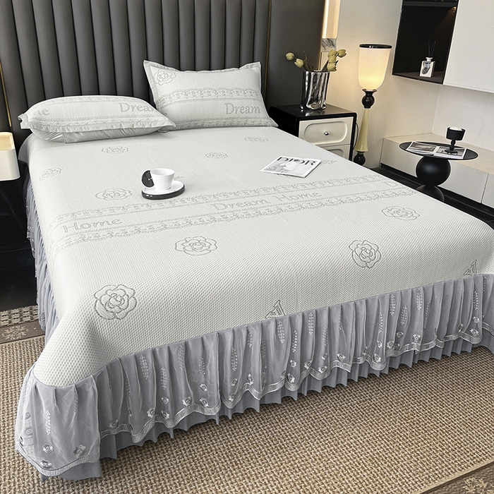 91家纺网 家纺一手货源 找家纺 阿牛席业 2025新款凉感床盖系列 z-爱家白色（床盖）