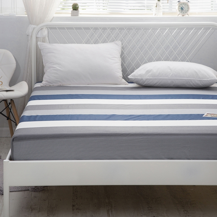 91家纺网 家纺一手货源 找家纺 爱妮玖玖 2025新款夏风系列单层床笠 灰蓝条