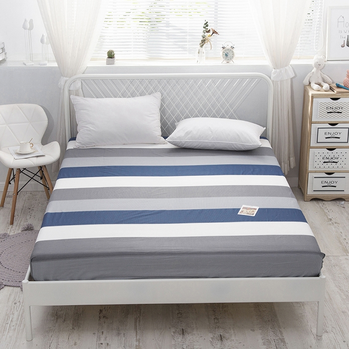 91家纺网 家纺一手货源 找家纺 爱妮玖玖 2025新款夏风系列单层床笠 灰蓝条