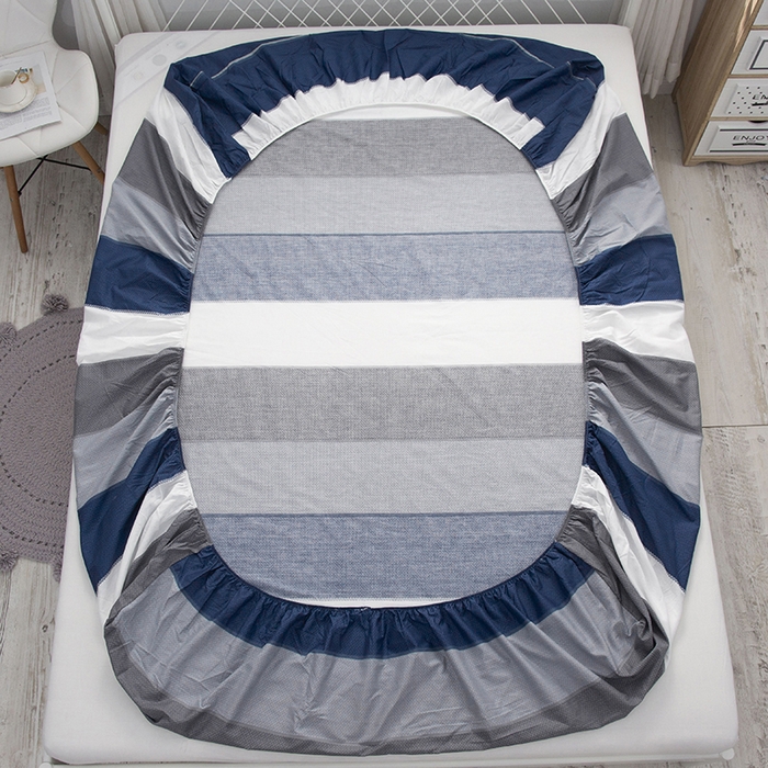 91家纺网 家纺一手货源 找家纺 爱妮玖玖 2025新款夏风系列单层床笠 灰蓝条