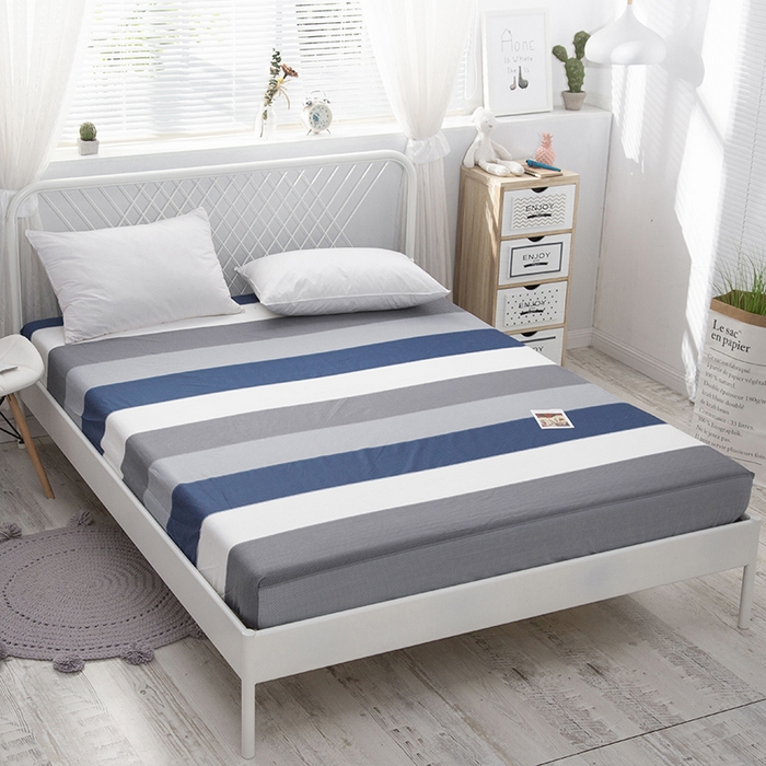 爱妮玖玖 2025新款夏风系列单层床笠 灰蓝条