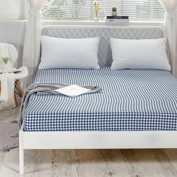 91家纺网 家纺一手货源 找家纺 爱妮玖玖 2025新款夏风系列单层床笠 蓝格