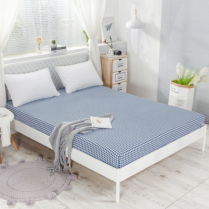 爱妮玖玖 2025新款夏风系列单层床笠 蓝格