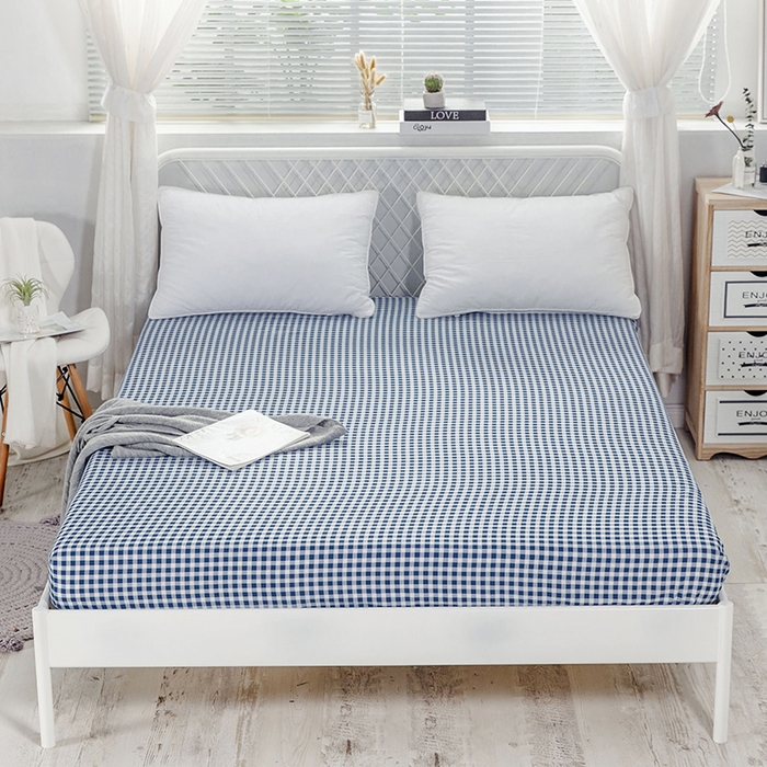 91家纺网 家纺一手货源 找家纺 爱妮玖玖 2025新款夏风系列单层床笠 蓝格