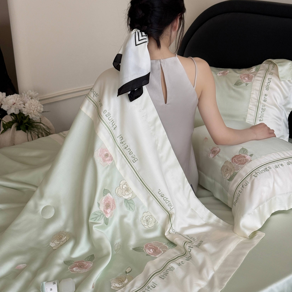 91家纺网 家纺一手货源 找家纺 （总）MIU缪家居 2025新款60支兰精天丝夏被四件套 沁山茶【劵后控价398 298】