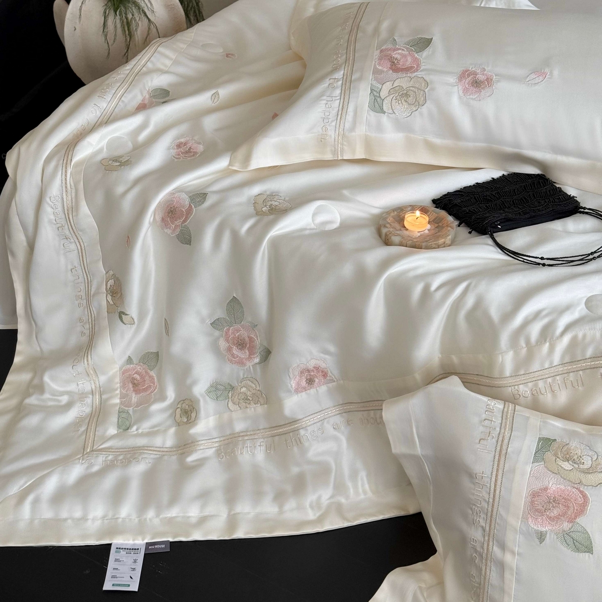 91家纺网 家纺一手货源 找家纺 MIU缪家居 2025新款60支兰精天丝夏被四件套 沁山茶【劵后控价398 298】 清雅白