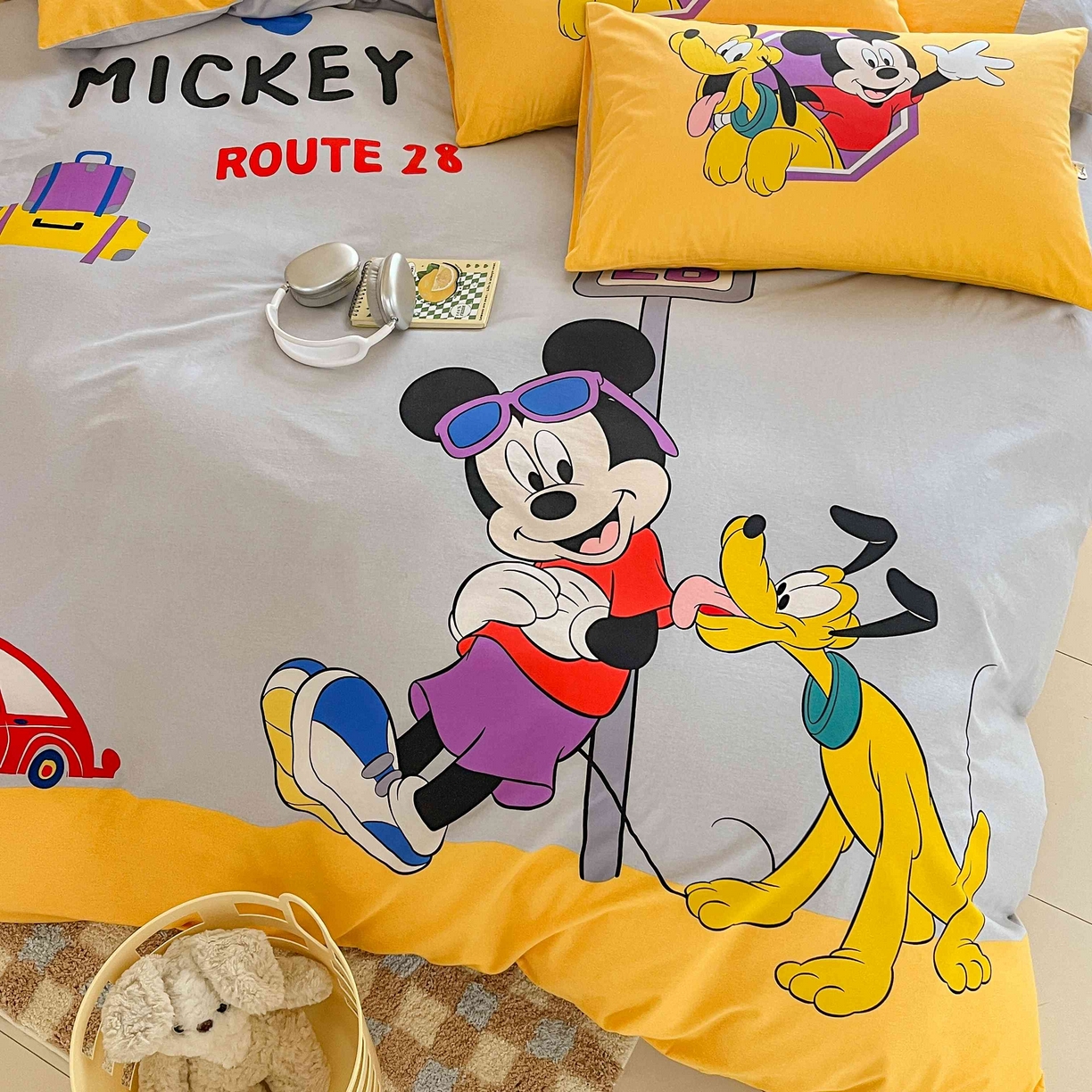 91家纺网 家纺一手货源 找家纺 玉元坊 2025年5月新品 大版卡通全棉纯棉床单床笠加厚四件套 米奇妙妙