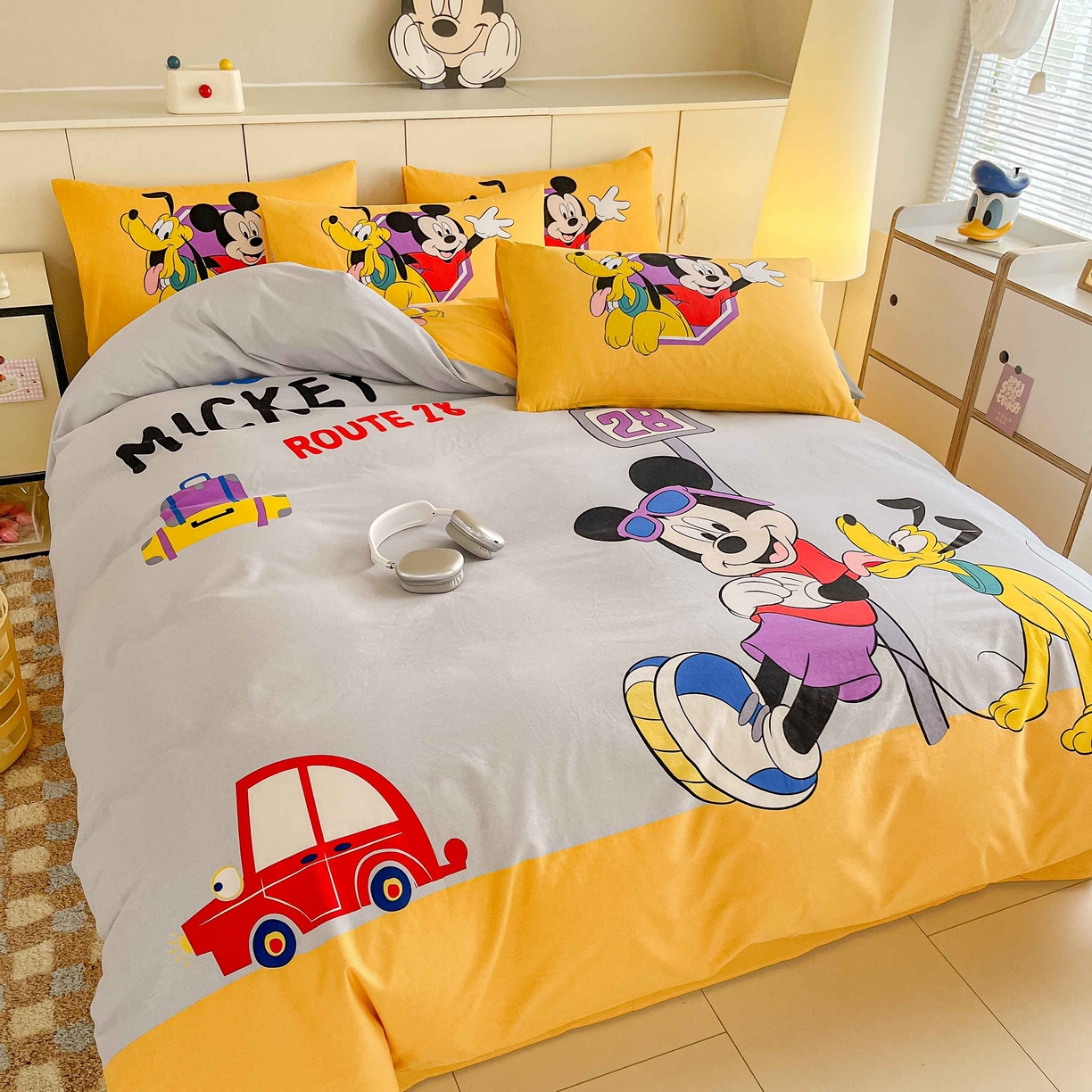 91家纺网 家纺一手货源 找家纺 玉元坊 2025年5月新品 大版卡通全棉纯棉床单床笠加厚四件套 米奇妙妙