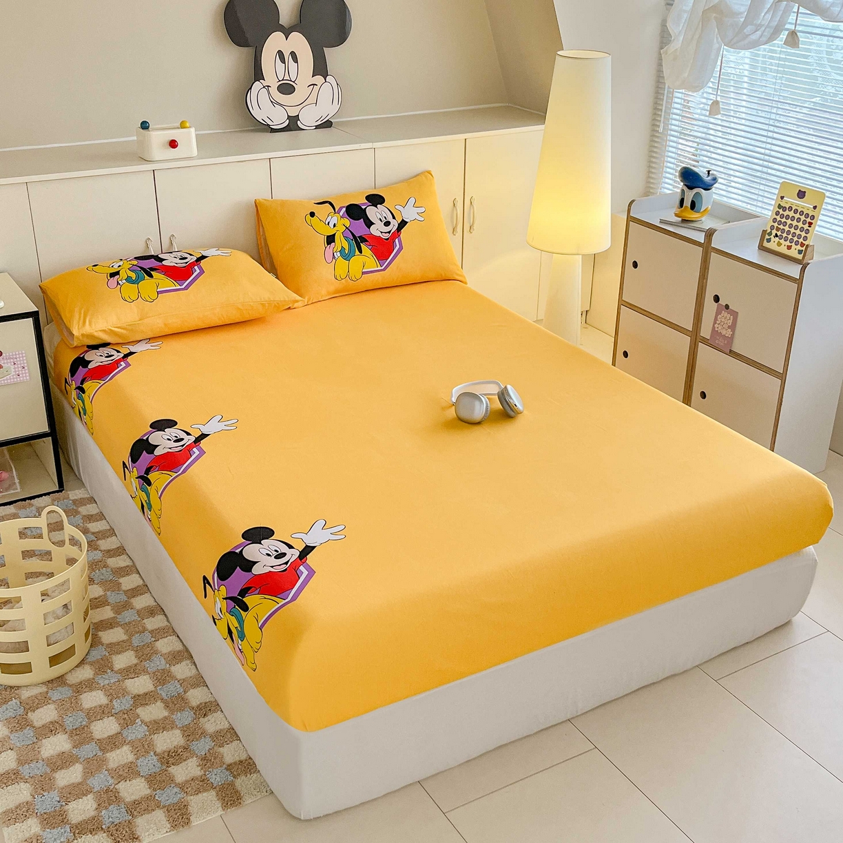 91家纺网 家纺一手货源 找家纺 玉元坊 2025年5月新品 大版卡通全棉纯棉床单床笠加厚四件套 米奇妙妙