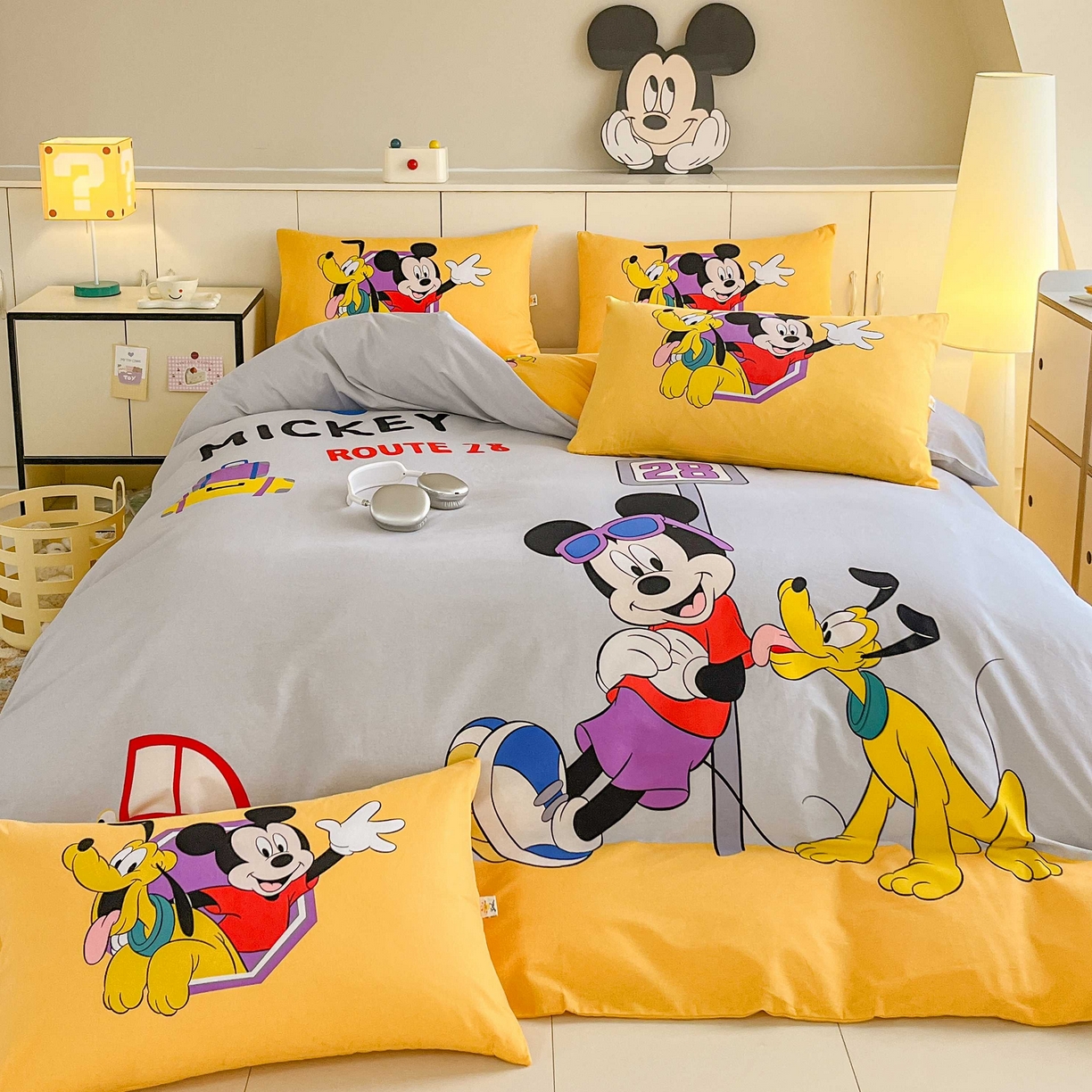 91家纺网 家纺一手货源 找家纺 玉元坊 2025年5月新品 大版卡通全棉纯棉床单床笠加厚四件套 米奇妙妙